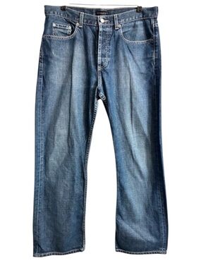 👖 Banana Republic Straight Leg Jeans Button Fly Distressed Hem 33x30 GUC